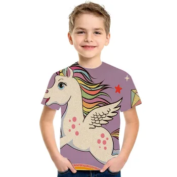 Poletje moda luštna otroška oblačila samorog dekle majica mavrica konj dekle T-shirt risanka fant otroška oblačila okrogle ovratnik nova