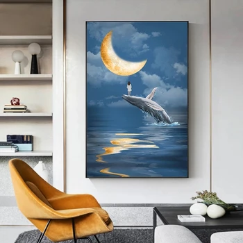 Sodobna Seascapes Platno Dekle z Dolphin Slikarstvo Plakatov in Fotografij Stenskih slikah, za Dnevna Soba Dekoracijo Sten Cuadros