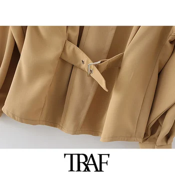 TRAF Ženske Mode Z Kravatni Opremljena Vintage Bluze z Dolgimi Rokavi, Gumb-up Ženske Majice Blusas Elegantna Vrhovi