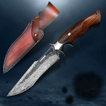 VG10 Damask Jekla Preživetje Taktično Nož 60 HRC Delcev Dalbergia Lov na Prostem Kampiranje Nož Usnje Tulec Darilo EOS Preveč