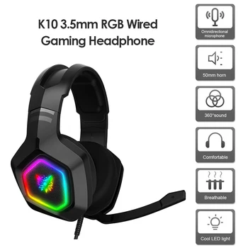 Žične Slušalke Hi-fi Slušalke K10 RGB Razsvetljava Žične Slušalke Računalnik PC Glasbe, Gaming 3,5 mm Slušalke z Mikrofonom
