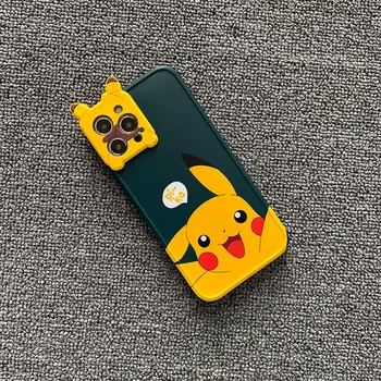 2021 3D Pokemon Pikachu Risanka Objektiv Kamere Primeru Telefon za iPhone 11 12 Pro X XR XS Max 7 8 Plus Cute Anime Telefon Kritje