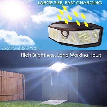 3 Način Nepremočljiva Solarni Senzor Gibanja Luči na Prostem 308 LED Reflektorji Brezžični Sončni svetlobi Stenske luči za Vrt, Teraso Ograjo Dekor