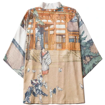 Japonski Slog Ženske Moški Letnik Tiskanja Jopico Majica Nacionalni Tradicionalnih Yukata Azijskih Oblačila Haori Obi Bluzo Cosplay Kimono