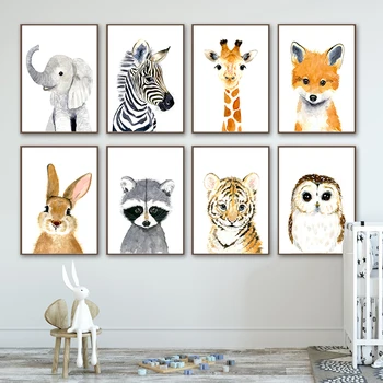 Nordijska Risanka Živali Tiskanja Platno Slikarstvo Srčkan Zebra, Žirafa, Lev, Slon Plakat Otroci Soba Wall Art Dekor Vrtec Sliko