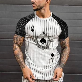 Nova Moda za Moške Trak Mozaik Poker Tiskanja Kratka Sleeved Majico Majica za Šport Prosti čas, Udobno Dihanje T ShirtT-shirt