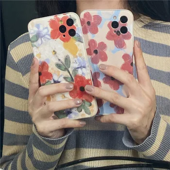 Retro Oljna slika Cvetje Pisano Slikarstvo Ženske Slog Primeru Telefon Za IPhone 12 11 Pro Max X XS XR 7 8 Plus, IPhone Primeru