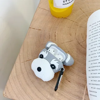 Silikonsko Ohišje za Airpods Pro Primeru z Keychain 3D Srčkan Schnauzer Pes Primeru za AirPods 1/2 Bluetooth Slušalke Zaščitni Pokrov