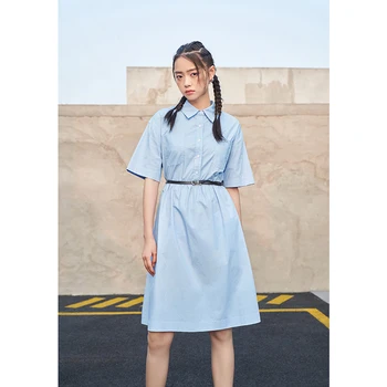 Toyouth Ženske Obleke 2021 Poletje Linije Polo Ovratnik Visoko Pasu Trdno Chill Japonski Slog Obleke