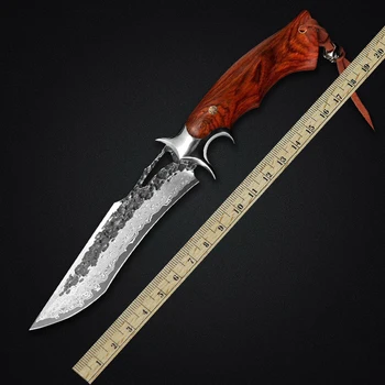VG10 Damask Jekla Preživetje Taktično Nož 60 HRC Delcev Dalbergia Lov na Prostem Kampiranje Nož Usnje Tulec Darilo EOS Preveč