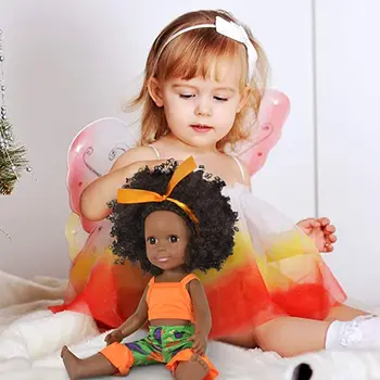Črno Dekle Lutka 14 Palčni Afriške Realne Silikonski Baby Igrajo Lutke Igrače z Modna Oblačila, ki je kot Nalašč za 3+ Leta Stari Otroci