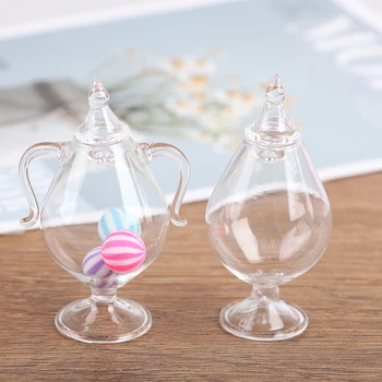 1pcs 1:12 Lutke Miniaturni Glass Candy Jar Simulacije Sladkarije Steklenico Lutka Model Igrača