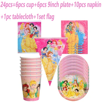 6/12pcs Disney Šest Princesa Belle Snow White Party Posode za Enkratno uporabo Nastavitev Papirja Pokal Ploščo Napkin Rojstni Dekor Ponudbe