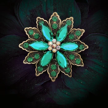 FIMAODZ Modni Retro Zelena Rjava Modra Velike Model Kristalni Cvet Pribor Broška Nova Zasnova Luksuzni Emajl Pin Visoke Kakovosti