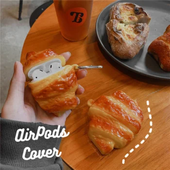 Hrana Kruh 3D Zaščitni ovitek je Primeren Za AirPods 12 Pro Polnjenje Box Croissant Mehki Silikonski Slušalke Zaščitni Pokrov