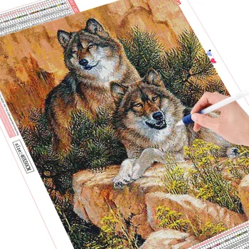 HUACAN Celoten Kvadratni Krog Sveder Diamantni Slikarstvo Živali Volk 5D Diamond Vezenje Živali Sliko Nosorogovo Dekor Za Dom
