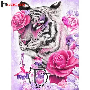 Huacan Diamond Umetnosti Slikarstva Tiger Cvet Poln Kvadrat/krog Mozaik Vezenje Živali Rose Cvetlični Doma Dekor Stenske Nalepke
