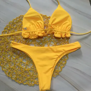 Poletje Ženske Seksi Povoj Brazilski Bikini Set Top Tangice Spodnji Set Plaži Push-up Kopalke Ženske Čipke Kopalke Plažo