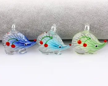 QianBei Debelo 6pcs ročno Murano Lampwork Stekla Mix Barve Cvet Jež Obesek Fit Ogrlica Vroče Božično darilo p0132