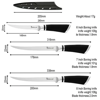 SOWOLL 6 7 palčni palčni 8 inch Ukrivljen Boning Kuhinjski Nož iz Nerjavečega Jekla Kosti Losos Suši Petty Surovih Rib Filetiranja Nož Orodje