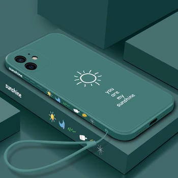 Ultra-tanek Srčkan Sonca Kvadratnih Tekoče Silikona Primeru Telefon Za iPhone 12 11 Pro XS Max SE XR X 8 7 6 Plus Luksuzni Vrvica Pokrova