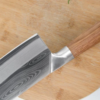 8 Inch Kuhinje Kuhar Nož Iz Nerjavečega Jekla Cleaver Nož Za Rezanje Laser Damask Vzorec Mesar Noži Kuhanje Orodje, Leseni Ročaj