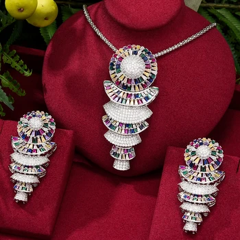 GODKI Velik Moda Luksuzni Geometrijske Izjavo Nakit Set Za Ženske svate Polno Cirkon Dubaj Poročni nakit Set