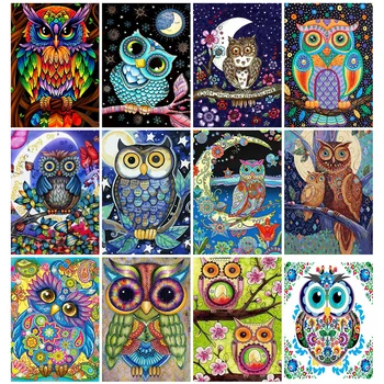 Huacan Diamond Slikarstvo Nastavite Owl Full Vaja Mozaik Cartoon Živali Diamantno Art Vezenje Dnevna Soba Dekoracijo Sten