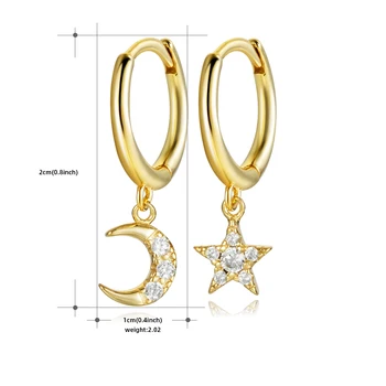 Jasno CZ Luna Star Obeski, Uhani za Ženske Klasična Zlata Barva 925 Sterling Srebro Mala Mini Hoop Uhani korejski Jewelley