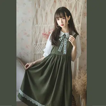 Kawaii Lolita Obleko Zelene Dvokapno Anne Op 2021 Poletje Novi Kolegij Srčkan Devica Loli Mehurček Japonski Obleko Renaissance Vestidos