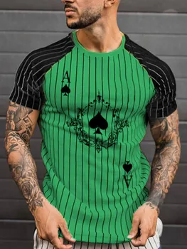 Nova Moda za Moške Trak Mozaik Poker Tiskanja Kratka Sleeved Majico Majica za Šport Prosti čas, Udobno Dihanje T ShirtT-shirt