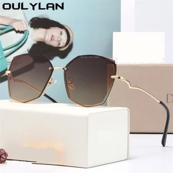 Oulylan Kovinski Rimless sončna Očala Ženske Modni Visoke Kakovosti Gradient sončna Očala Femlae blagovno Znamko Design Obrezovanje Očala UV400