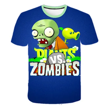Rastline vs zombie fantje in dekleta Srčkan kratek rokav priložnostne obrabe, moda osebnost vzorec natisnjene krog vratu T-shirt