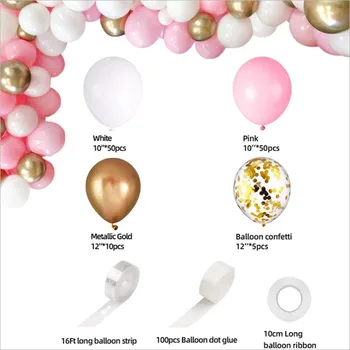 Roza Bela Konfeti Latex Balon Arch Garland Nastavite Zlati Aluminija Folija Baloni Za Rojstni Dan Svate, Dekoracijo Baby Tuš