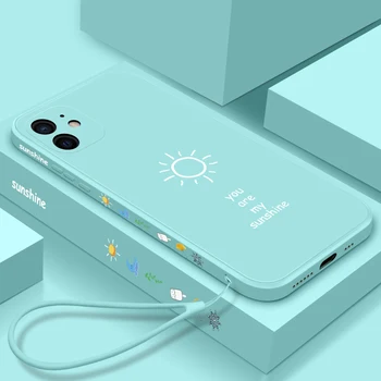 Ultra-tanek Srčkan Sonca Kvadratnih Tekoče Silikona Primeru Telefon Za iPhone 12 11 Pro XS Max SE XR X 8 7 6 Plus Luksuzni Vrvica Pokrova