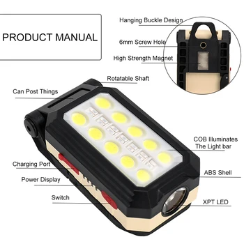 USB Polnilne COB Delo Svetlobe, Prenosna Led Svetilka baterijska Svetilka Taktično Svetilko Glavo Nepremočljiva Taborjenje Luč Moč Zaslon