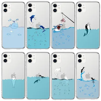 Ustvarjalne Delfini, morski Psi Vzorec Jasno Primeru Telefon Za iPhone 12 Pro Mini 11 Pro Max X XR XS Max 7 8 6s Plus Mehka TPU Zadnji Pokrovček
