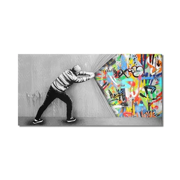 Za Zaveso Grafiti Umetnost Slikarstvo na Platno Plakatov in Fotografij Wall Street Art Slika Cuadros za Dnevni Sobi Doma Dekor