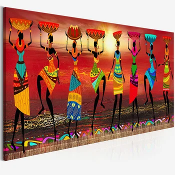 Afriške Ženske Ples Barvne Oljna slika Plemenski Wall Art Platno, Slike, Povzetek Plakatov in Fotografij Sliko za dnevno Sobo