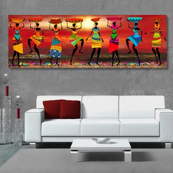 Afriške Ženske Ples Barvne Oljna slika Plemenski Wall Art Platno, Slike, Povzetek Plakatov in Fotografij Sliko za dnevno Sobo